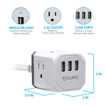 Load image into Gallery viewer, PowerUp Squared Power Strip with 3 Outlet & 3 USB Ports