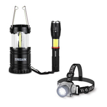 Load image into Gallery viewer, Tactical Lighting 3 Pc Set with Flashlight, Lantern, &amp; Headlamp
